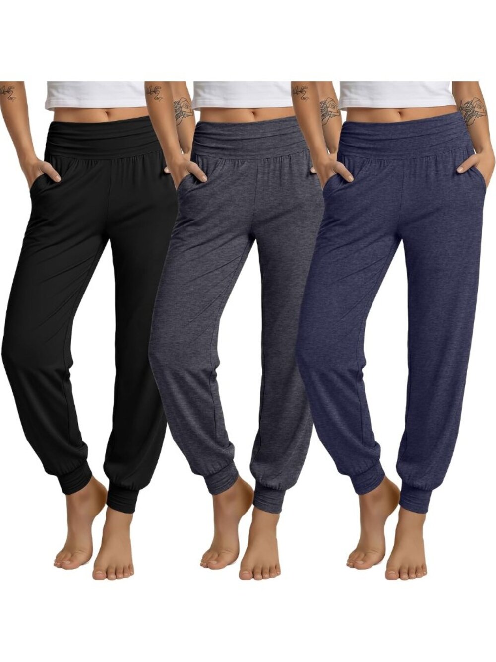 Cozy 3-Pack Women's Joggers | Loose Fit Yoga Pants with Pockets for Comfort
